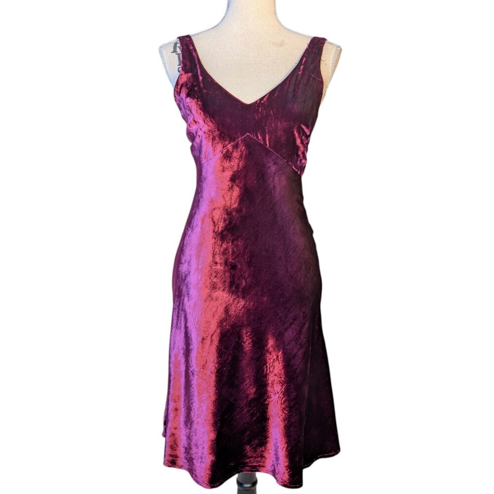 Vintage 90s Nicole Miller Collection Burgundy Velvet Slip Dress Bias Cut USA